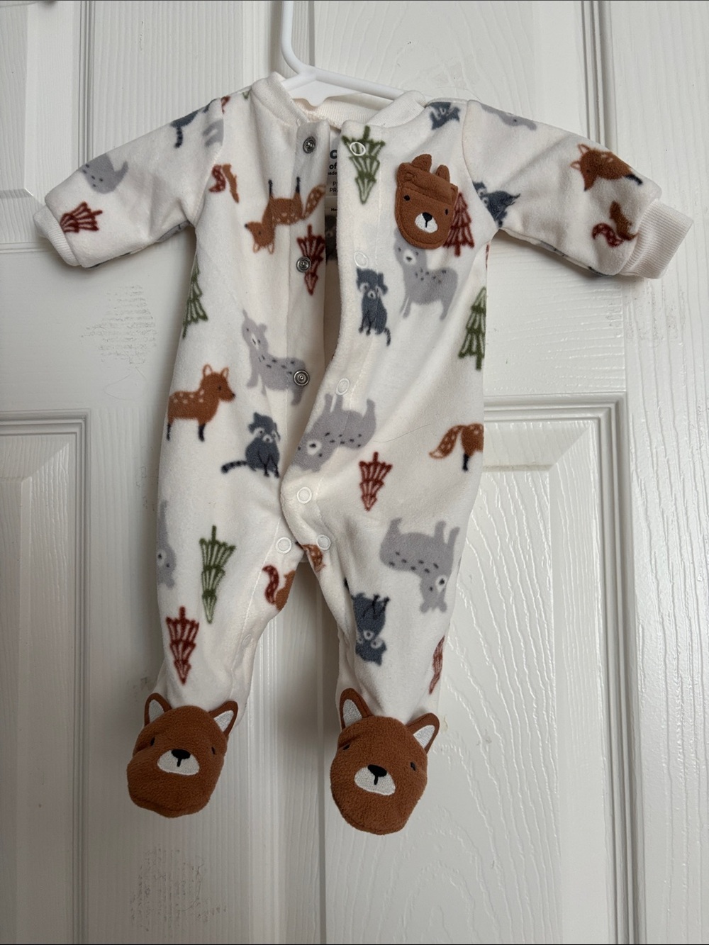 Cozy Forest Friends Fleece One-Piece - Cream with Brown Accents